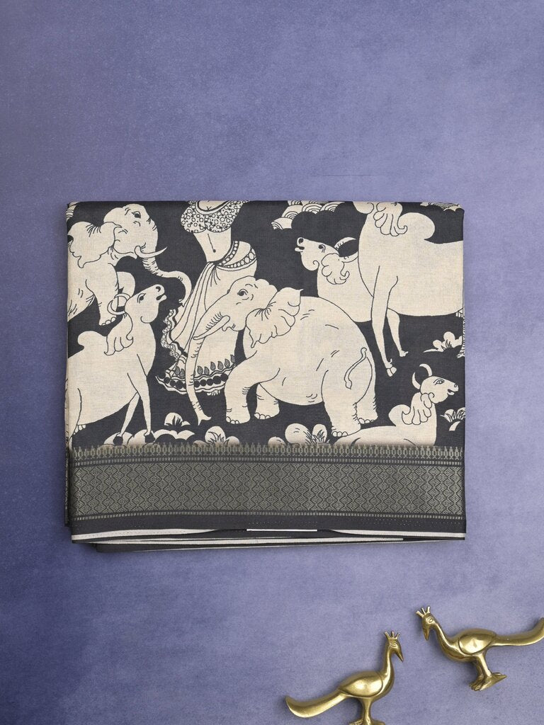 Tussar fancy saree for women | black | printed | party wear