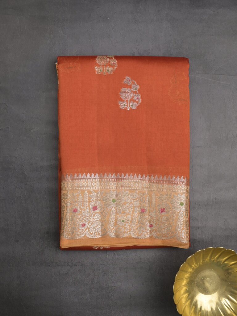 Mango silk fancy saree for women | orange | zari border | party wear