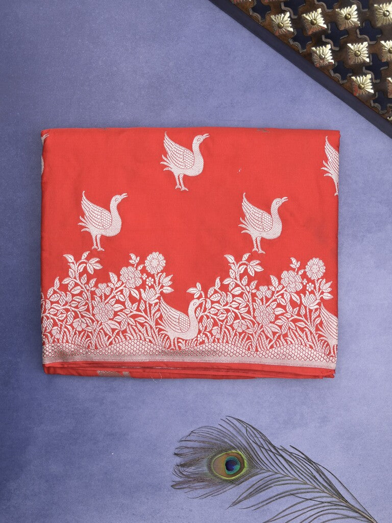 Mashru silk fancy Saree in orange color allover zari motifs with Zari Border & plain Blouse