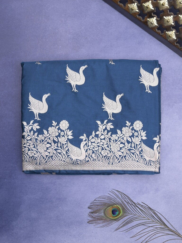 Mashru silk fancy Saree in royal blue color allover zari motifs with Zari Border & plain Blouse