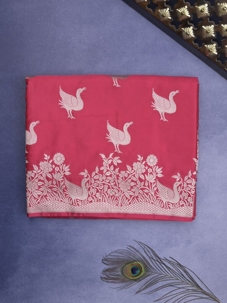 Mashru silk fancy Saree in pink color allover zari motifs with Zari Border & plain Blouse