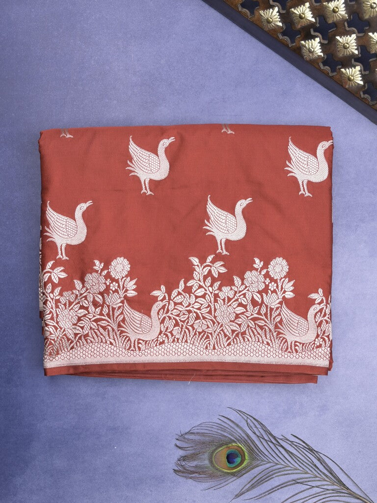 Mashru silk fancy Saree in maroon color allover zari motifs with Zari Border & plain Blouse