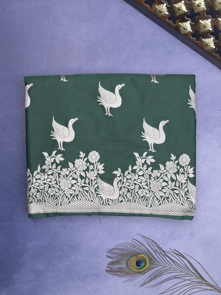 Mashru silk fancy Saree in bottle green color allover zari motifs with Zari Border & plain Blouse