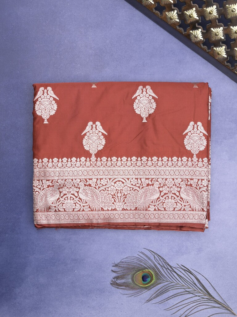 Mashru silk fancy Saree in brown color allover zari motifs with Zari Border & plain Blouse