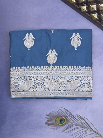 Mashru silk fancy Saree in royal blue color allover zari motifs with Zari Border & plain Blouse