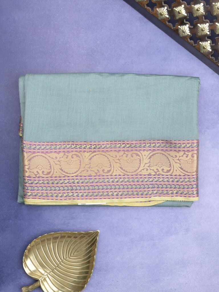 Chanderi fancy Saree in light blue color allover plain with Zari Border & tissue blouse