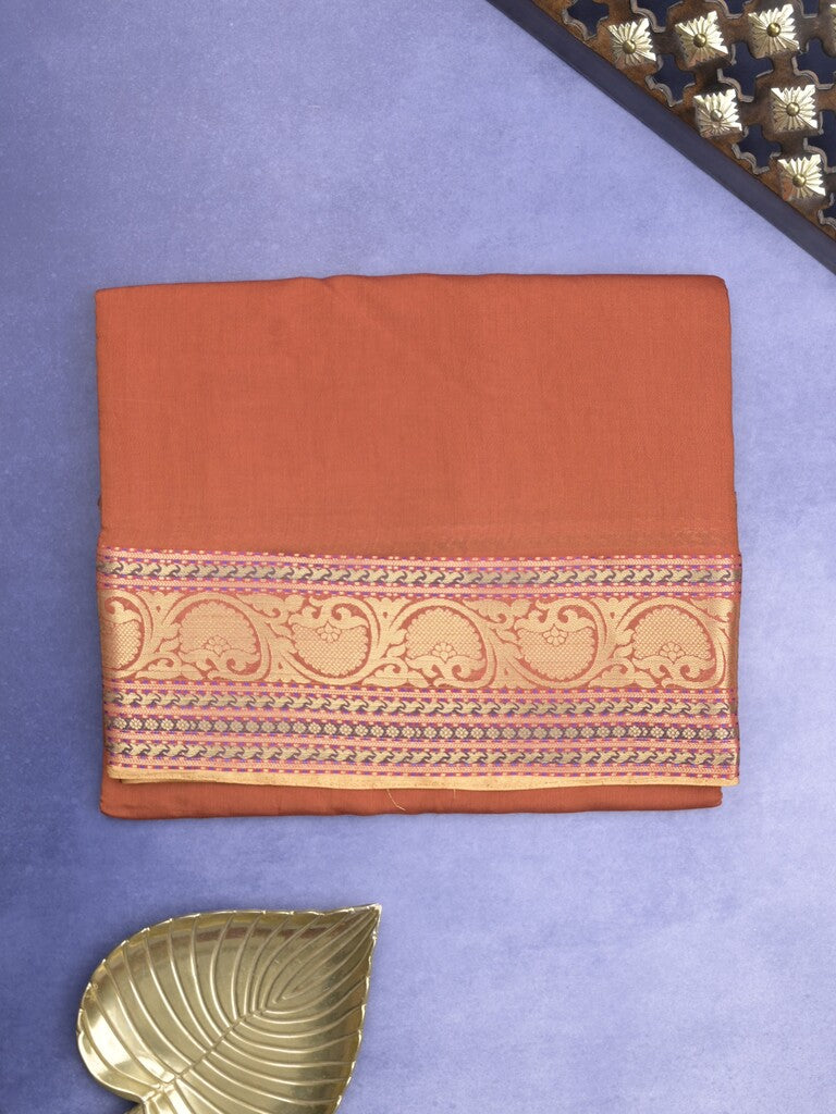 Chanderi fancy Saree in brown color allover plain with Zari Border & tissue blouse