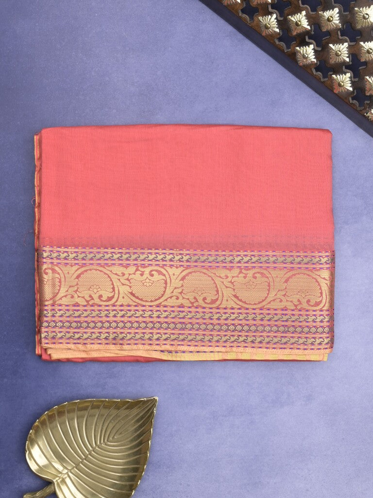Chanderi fancy Saree in pink color allover plain with Zari Border & tissue blouse