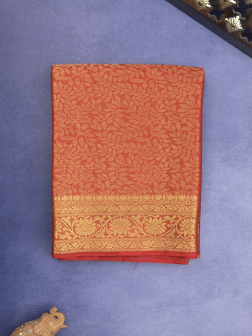 Georgette fancy Saree in red color allover weaves, Zari Border with rich pallu and plain blouse