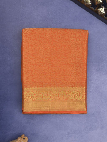 Georgette fancy Saree in orange color allover weaves, Zari Border with rich pallu and plain blouse