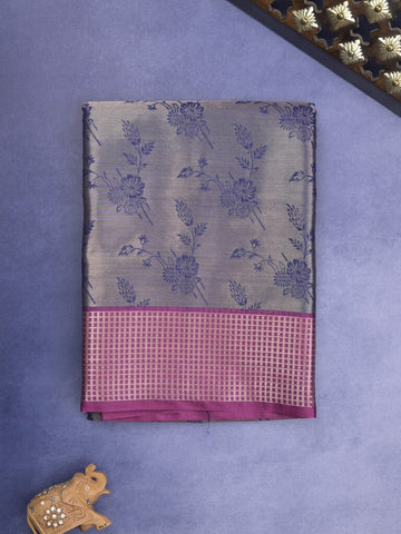Banaras tissue fancy Saree in navy blue color allover weaves, Zari Border with running blouse