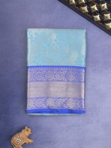Banaras tissue fancy Saree in sky blue color allover weaves, Zari Border with running blouse