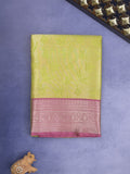 Banaras tissue fancy Saree in yellow color allover weaves, Zari Border with running blouse