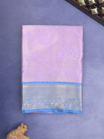 Banaras tissue fancy Saree in lavender color allover weaves, Zari Border with running blouse