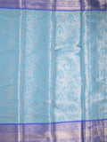 Banaras tissue fancy Saree in sky blue color allover weaves, Zari Border with running blouse