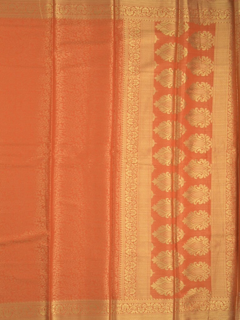 Georgette fancy Saree in orange color allover weaves, Zari Border with rich pallu and plain blouse