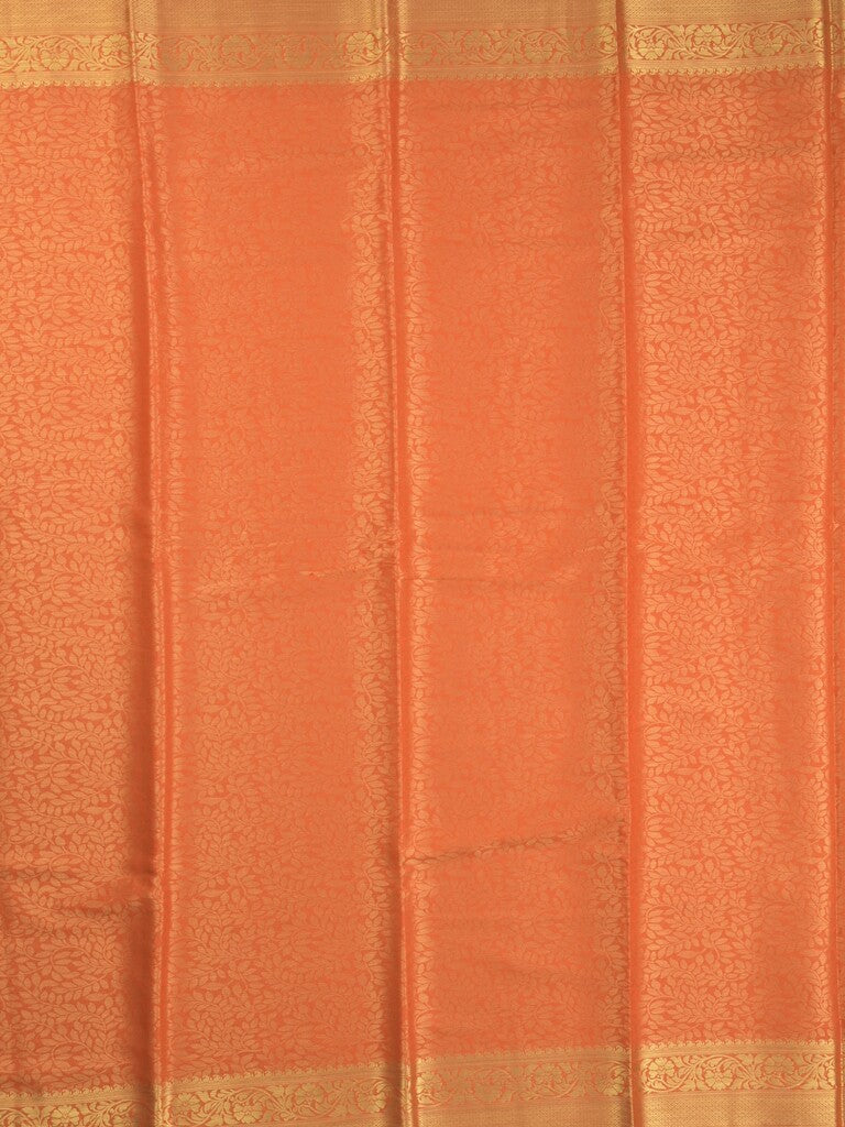 Georgette fancy Saree in orange color allover weaves, Zari Border with rich pallu and plain blouse