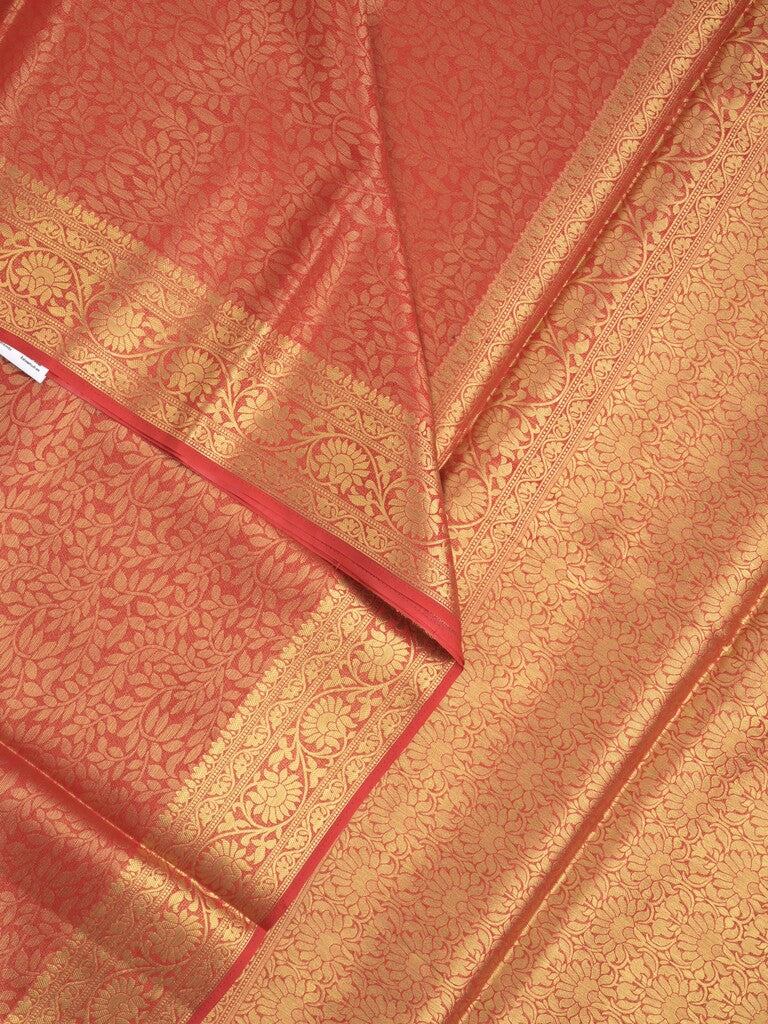 Georgette fancy Saree in red color allover weaves, Zari Border with rich pallu and plain blouse