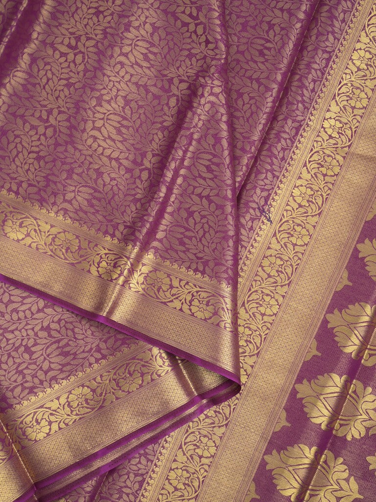 Georgette fancy Saree in purple color allover weaves, Zari Border with rich pallu and plain blouse