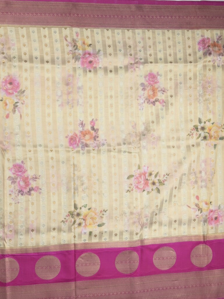 Banaras Digital Print fancy Saree in cream color with Zari Border & Contrast Blouse