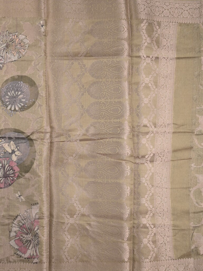 Elegant Chanderi Printed Saree in snuff color with Zari Border & Matching Blouse