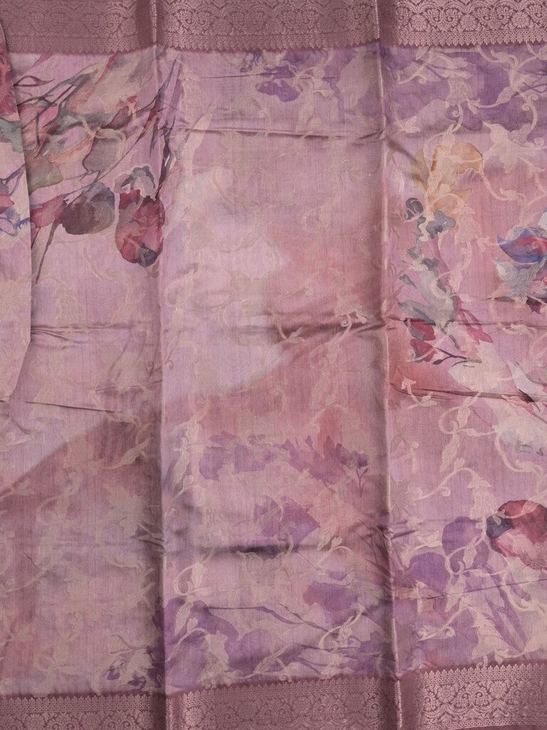 Elegant Chanderi Printed Saree in purple color with Zari Border & Matching Blouse