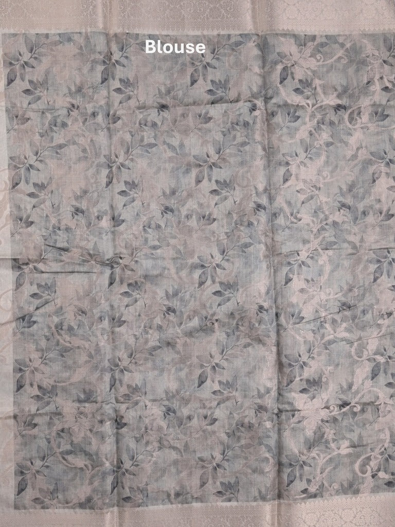 Elegant Chanderi Printed Saree in grey color with Zari Border & Matching Blouse