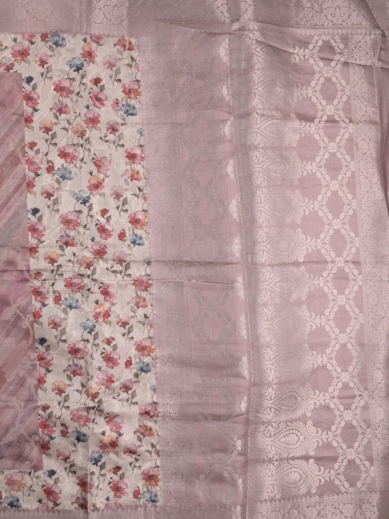 Elegant Chanderi Printed Saree in light purple color with Zari Border & Matching Blouse