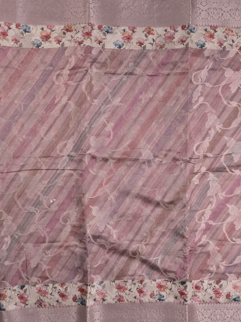 Elegant Chanderi Printed Saree in light purple color with Zari Border & Matching Blouse