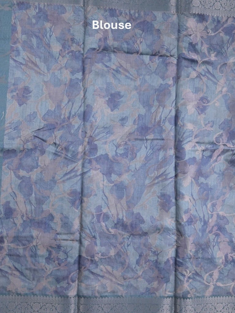 Elegant Chanderi Printed Saree in bluish grey color with Zari Border & Matching Blouse