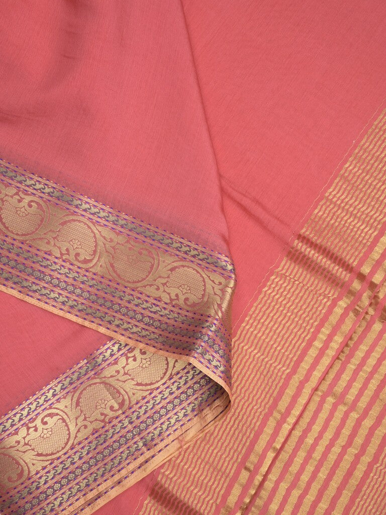 Chanderi fancy Saree in pink color allover plain with Zari Border & tissue blouse