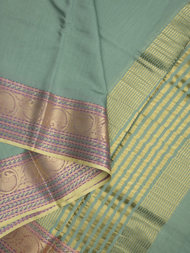 Chanderi fancy Saree in lux green color allover plain with Zari Border & tissue blouse