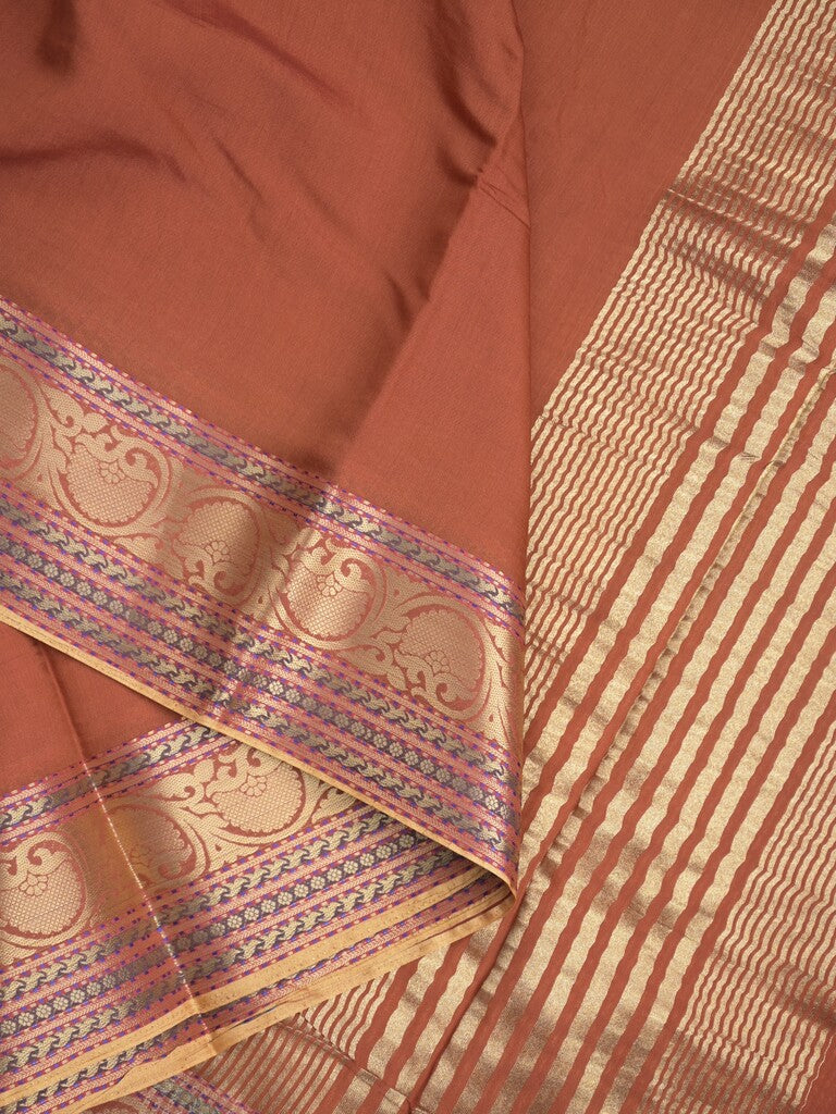 Chanderi fancy Saree in brown color allover plain with Zari Border & tissue blouse