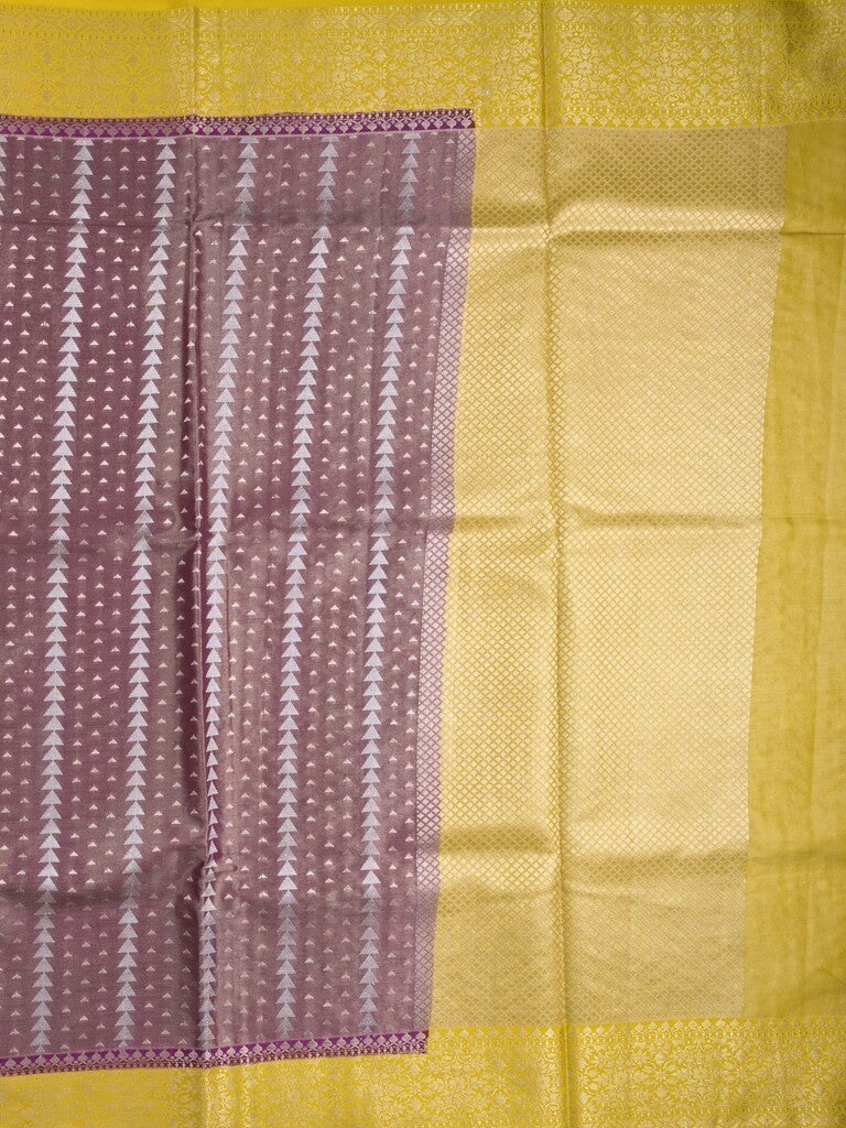 Dupion tissue fancy Saree in brown color allover zari stripes with Zari Border & contrast blouse