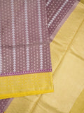 Dupion tissue fancy Saree in brown color allover zari stripes with Zari Border & contrast blouse