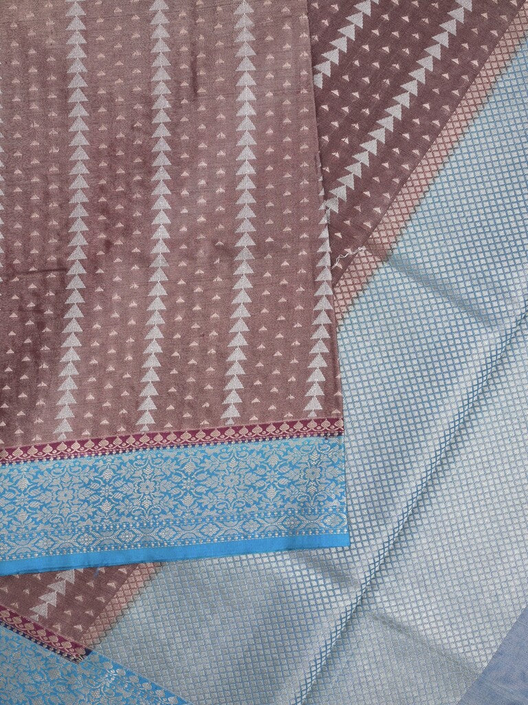 Dupion tissue fancy Saree in brown color allover zari stripes with Zari Border & contrast blouse