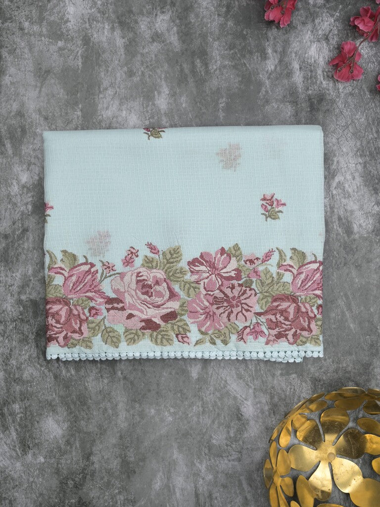 Kota fancy saree pastel blue color allover embroidery motifs & fancy embroidery border with running pallu and plain blouse