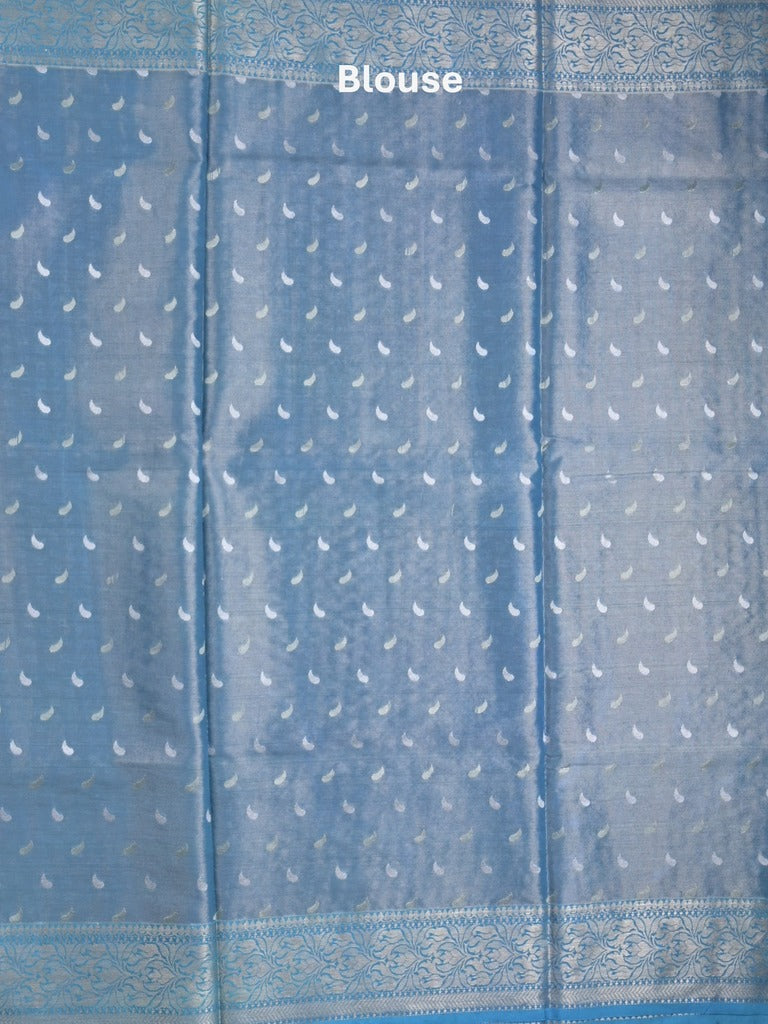 Dupion tissue fancy Saree in brown color allover zari stripes with Zari Border & contrast blouse