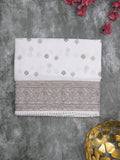 Kota fancy saree white color allover embroidery & fancy border with running pallu and attached self blouse