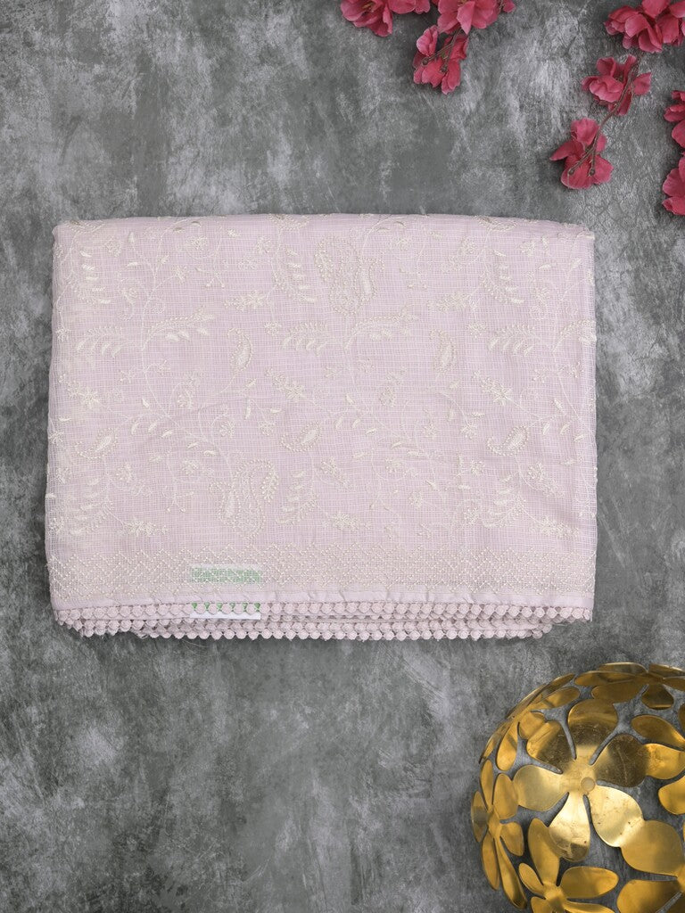 Kota fancy saree pastel purple color allover embroidery & fancy border with running pallu and attached plain blouse