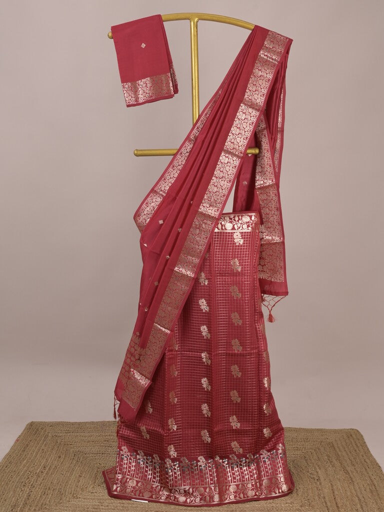 Chiniya silk lehenga set with blouse & dupatta | red | unstitched | party wear