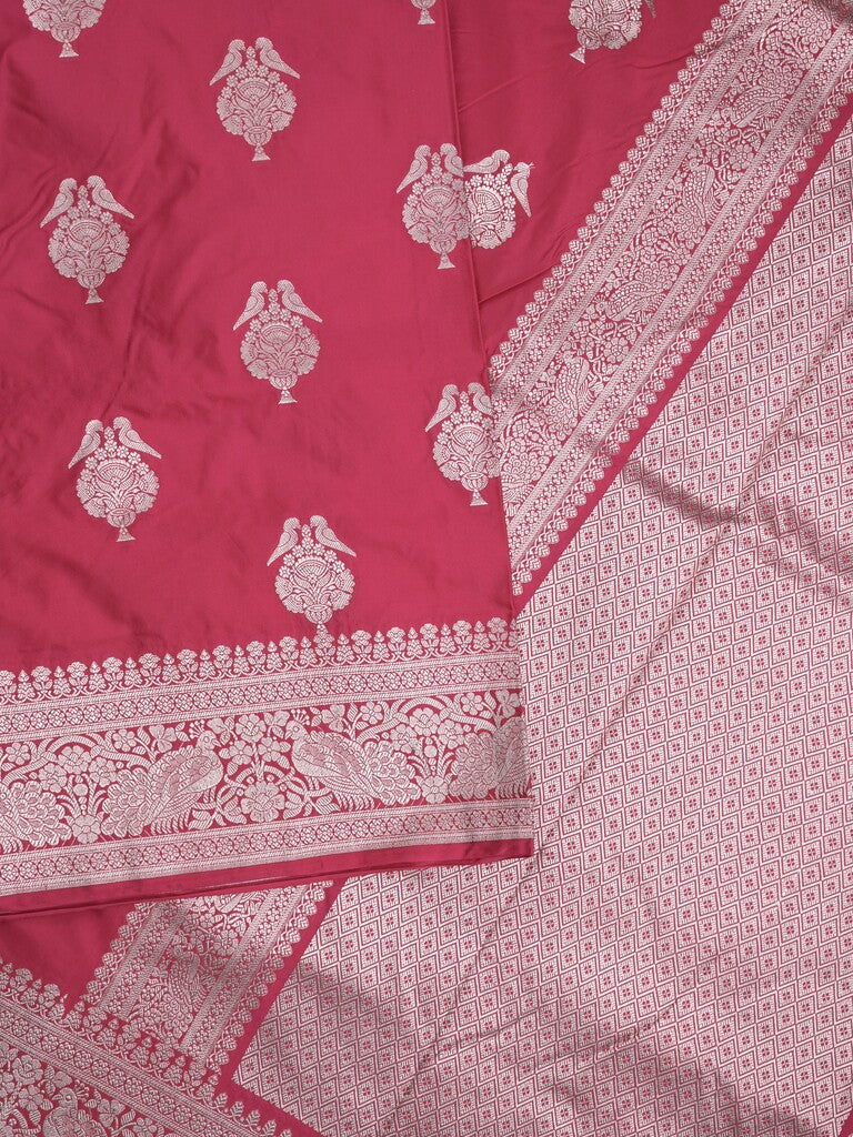 Mashru silk fancy Saree in pink color allover zari motifs with Zari Border & plain Blouse