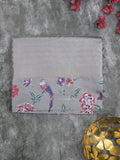 Dupion fancy saree grey color allover stripes & printed border with printed pallu and printed blouse