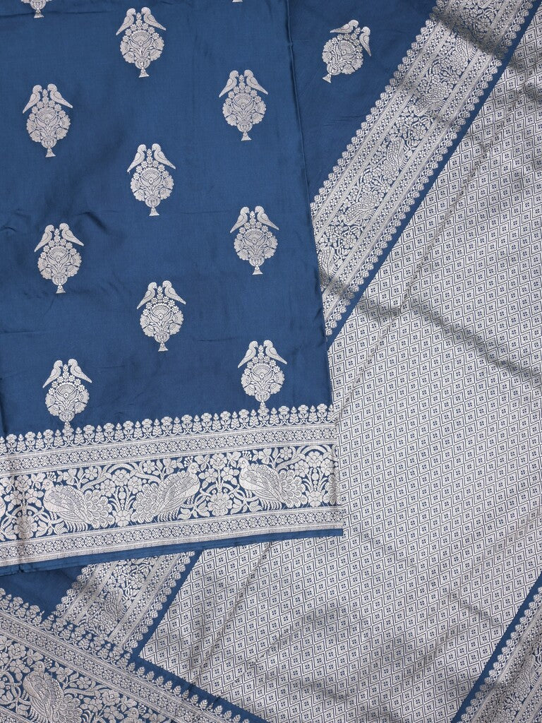Mashru silk fancy Saree in royal blue color allover zari motifs with Zari Border & plain Blouse