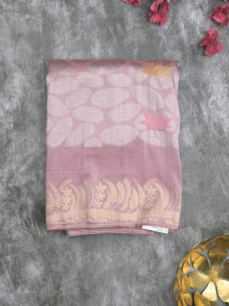 Organza crush fancy saree purple color allover plain & zari border with zari pallu and plain blouse