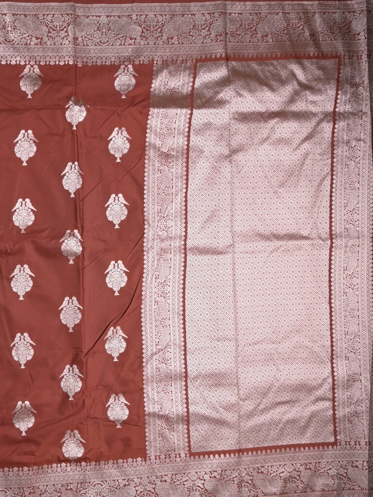 Mashru silk fancy Saree in brown color allover zari motifs with Zari Border & plain Blouse