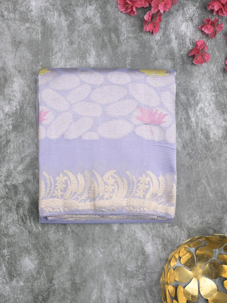 Organza crush fancy saree light blue color allover plain & zari border with zari pallu and plain blouse