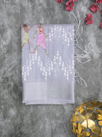 Chanderi tissue fancy saree pastel blue color allover embroidery & zari border with short pallu and plain blouse