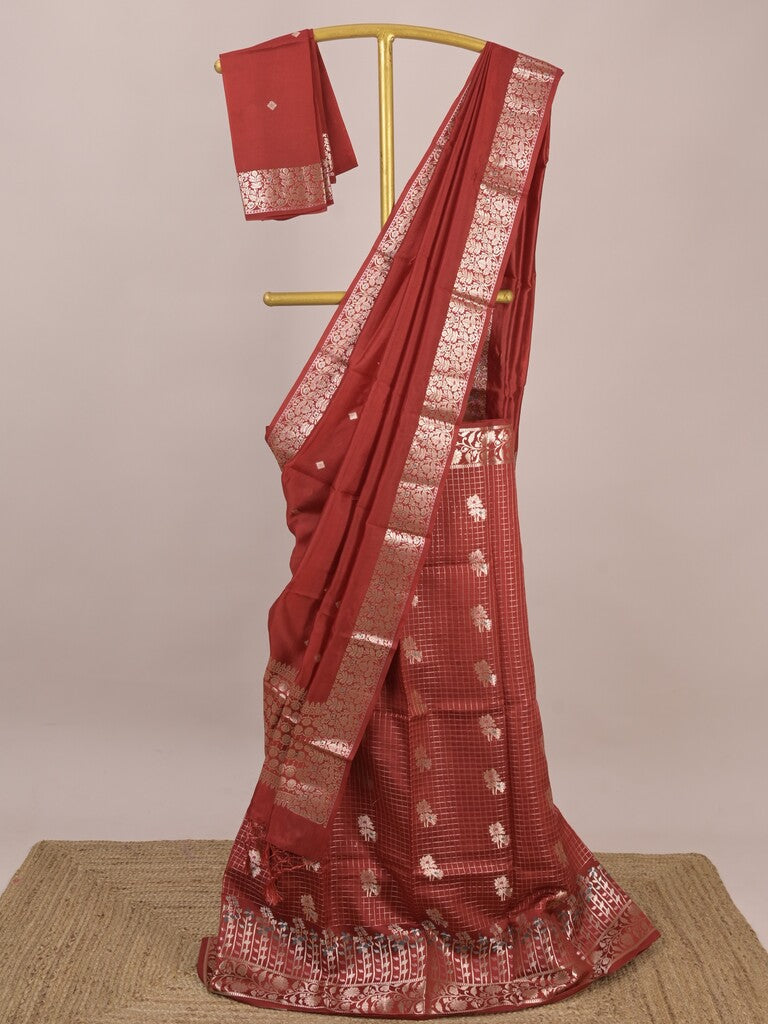 Chiniya silk lehenga set with blouse & dupatta | red | unstitched | party wear