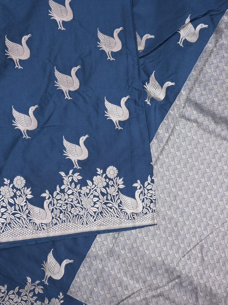 Mashru silk fancy Saree in royal blue color allover zari motifs with Zari Border & plain Blouse